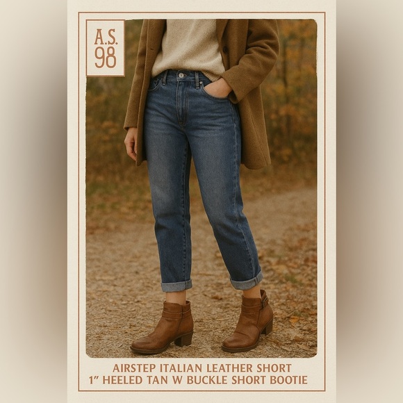 A.S. 98 Airstep Italian leather short 1" heeled tan w buckle short bootie s 6.5 - Picture 1 of 9